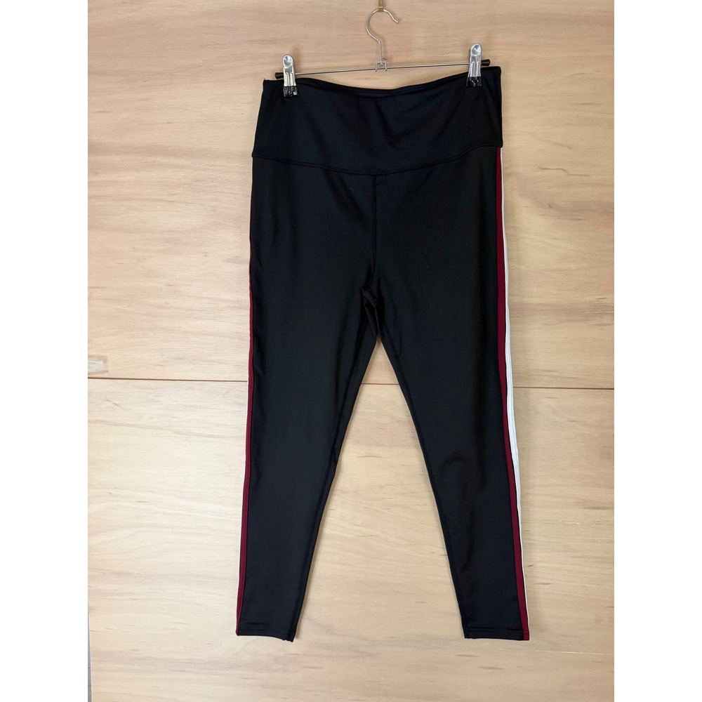 Express Womens Black High Waisted Side Stripe Active Leggings L Burgundy White